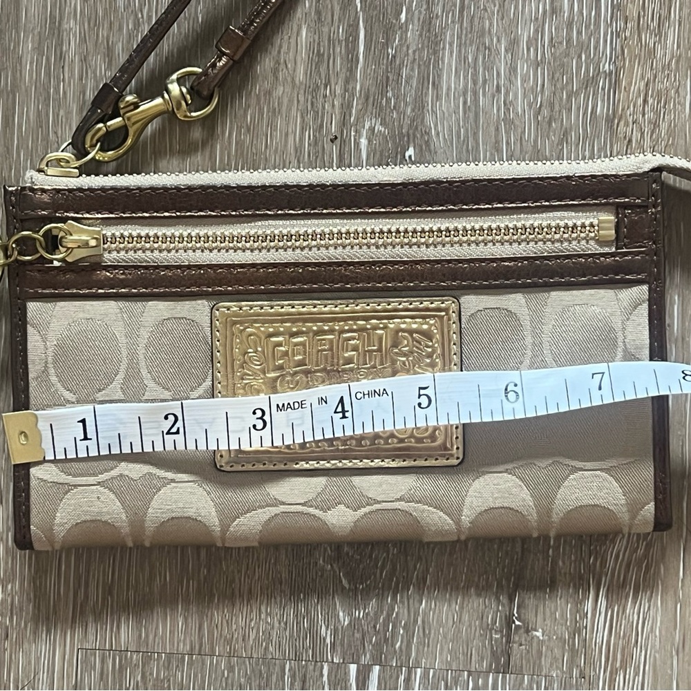 Coach Gold and Brown Signature Wristlet - Picture 2 of 5